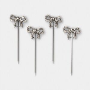 4pk Bow cocktail picks - silver
